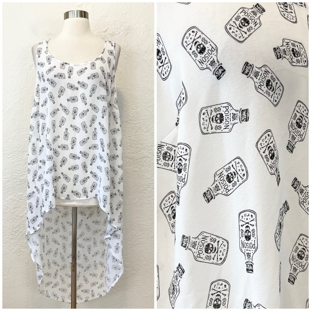 Torrid Top Shirt White Black Poison Bottle Goth Emo Alt Girl Sheer Size 1X